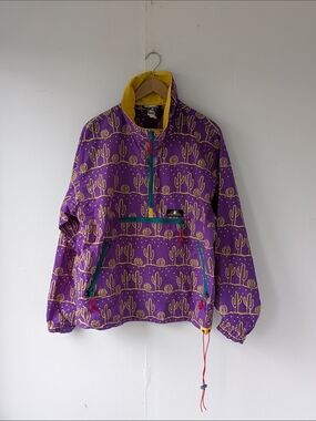 Vintage Sierra Designs Cactus Print Pullover Windbreaker Purple & Yellow Large